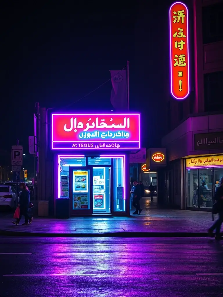A vibrant, illuminated sign for a local business in Allmain, Egypt, showcasing Moga Advertising's sign creation capabilities and its impact on local businesses.